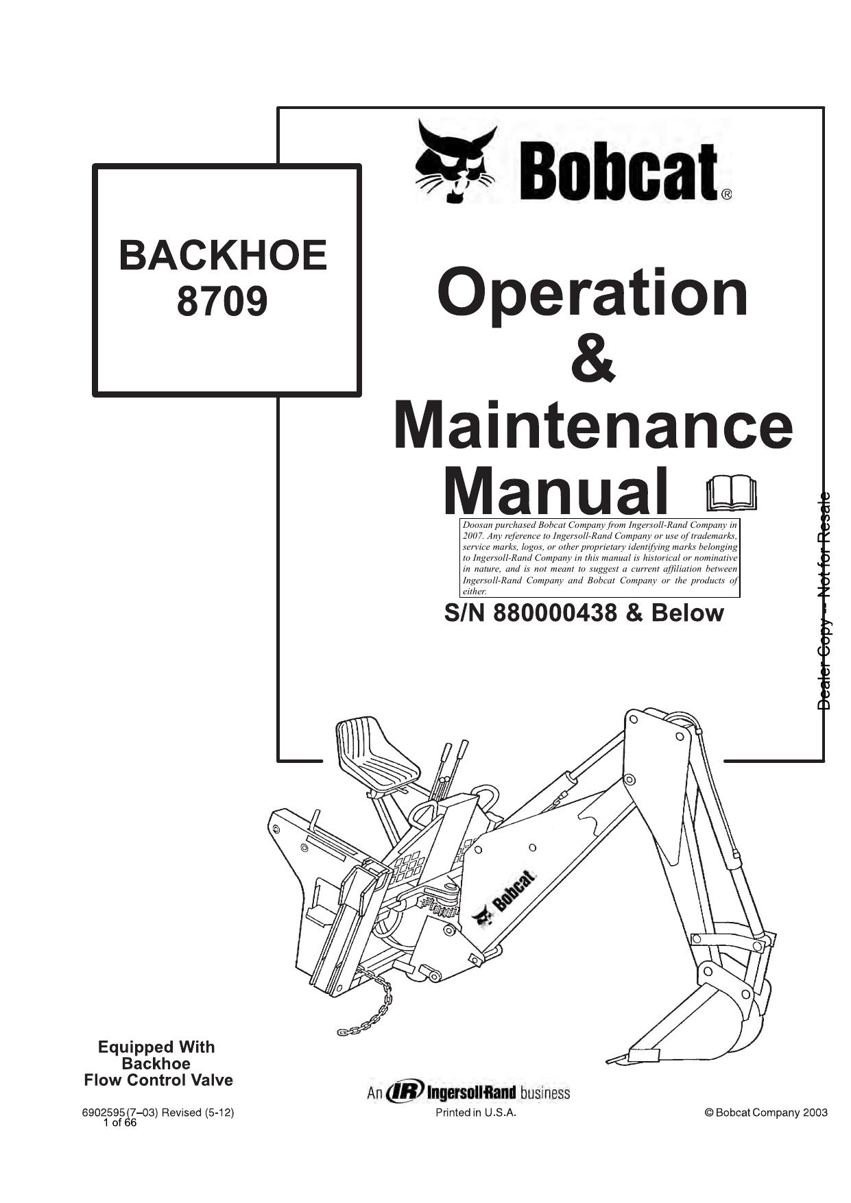 8709 BACKHOE Operation & Maintenance Manual Bobcat